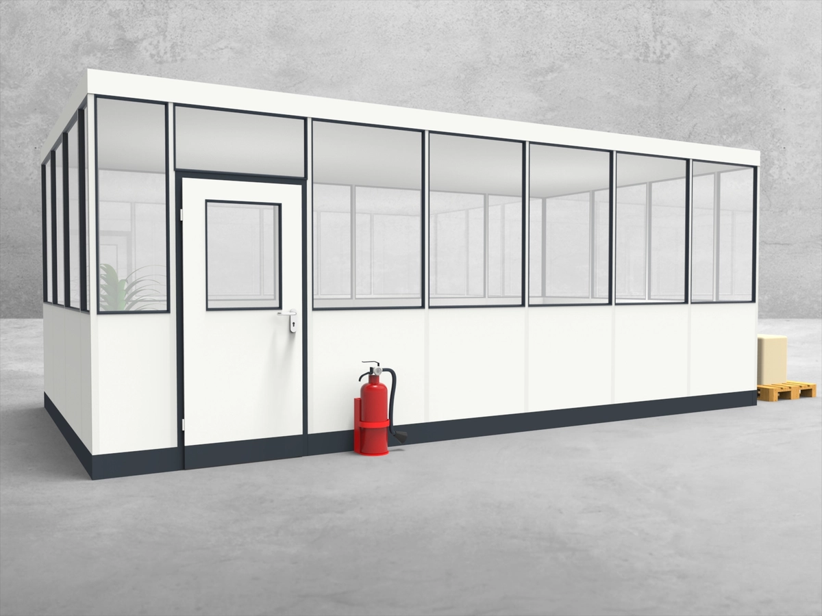 Aussenansicht für Hallenbüro 4-seitig 6,50 x 3,50 m System RS 45 von Becker Raumsysteme - Artikel HB4-6535