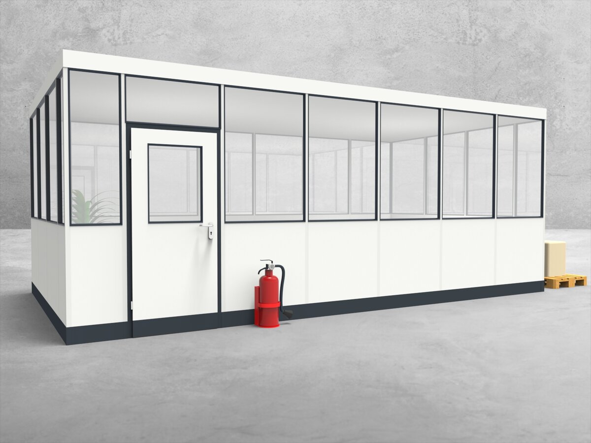 Aussenansicht für Hallenbüro 4-seitig 6,50 x 3,50 m System RS 45 von Becker Raumsysteme - Artikel HB4-6535