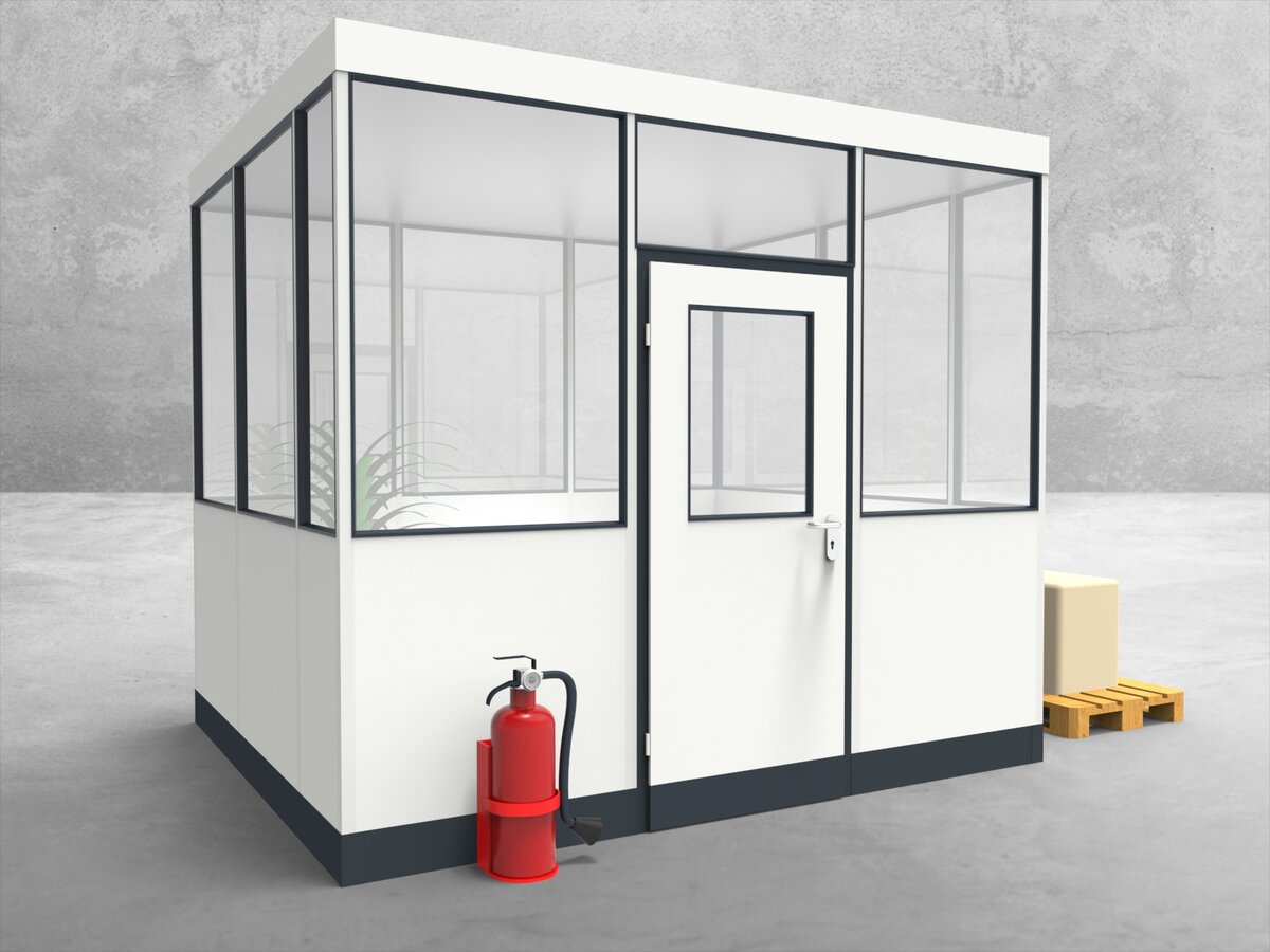 Aussenansicht für Hallenbüro 4-seitig 3,00 x 2,50 m System RS 45 von Becker Raumsysteme - Artikel HB4-3025