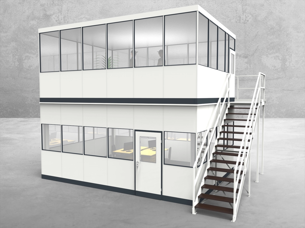 Aussenansicht für Hallenbüro als Doppelstock 4-seitig 6,00 x 4,50 m System RS 45 von Becker Raumsysteme - Artikel HD4-6045