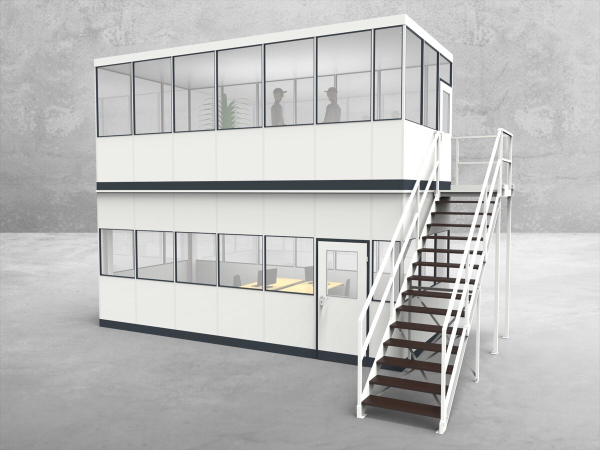 Aussenansicht für Hallenbüro als Doppelstock 4-seitig 6,50 x 3,00 m System RS 45 von Becker Raumsysteme - Artikel HD4-6530