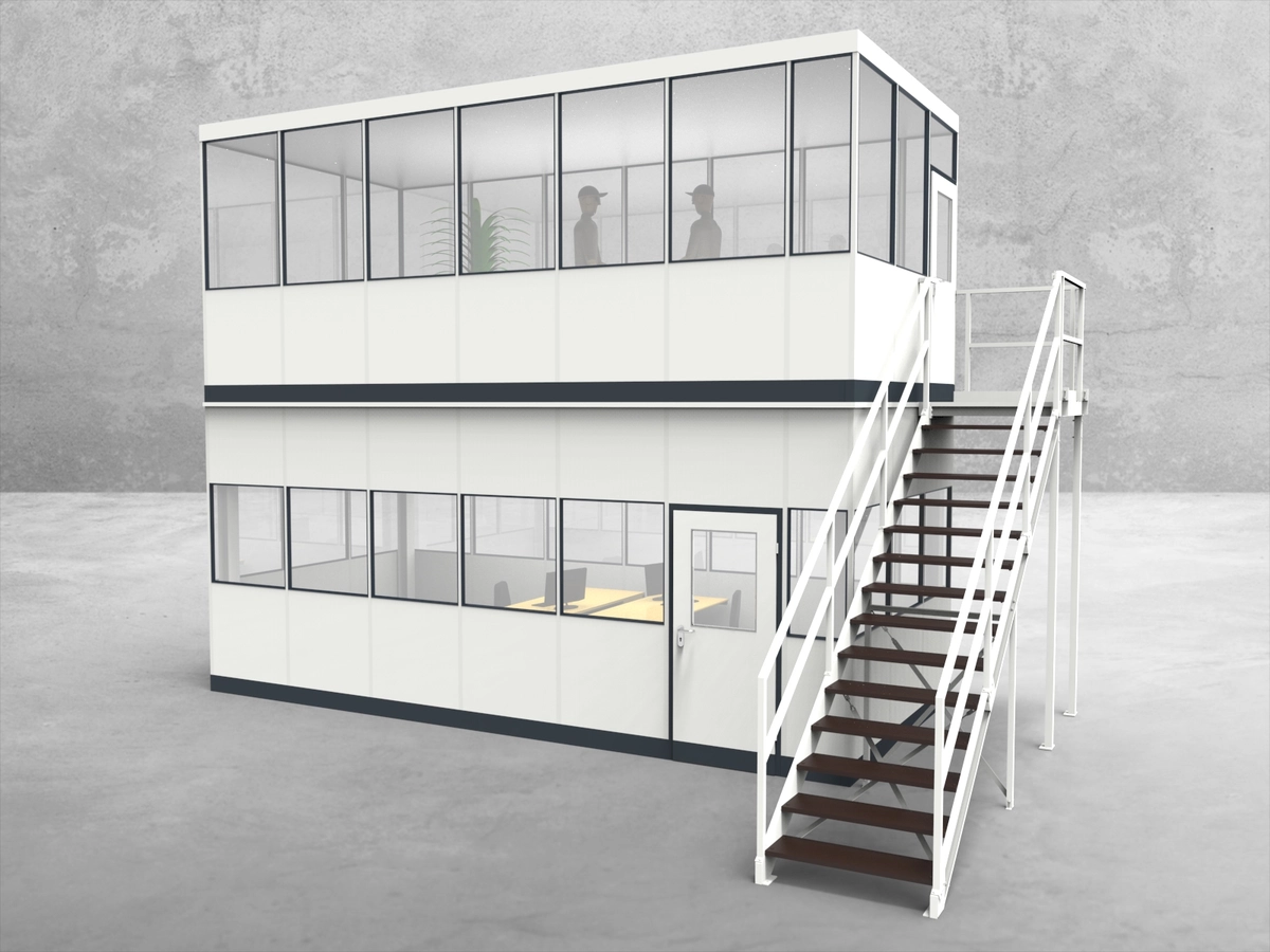 Aussenansicht für Hallenbüro als Doppelstock 4-seitig 6,50 x 3,00 m System RS 45 von Becker Raumsysteme - Artikel HD4-6530