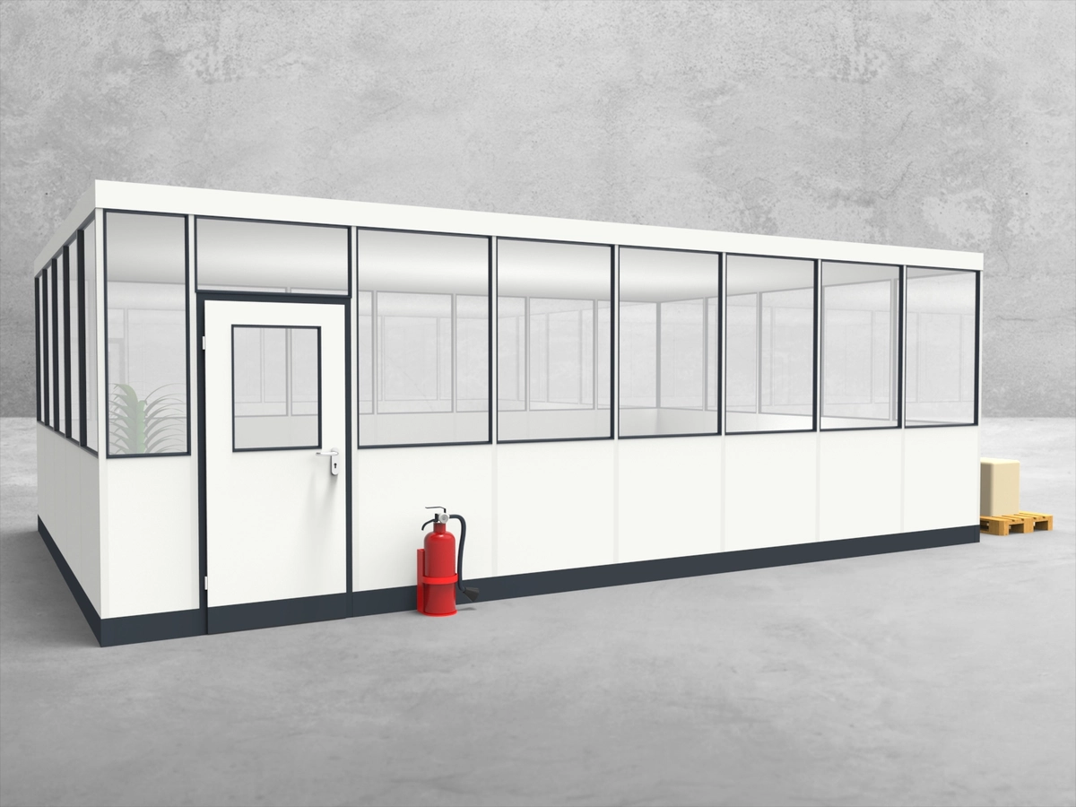 Aussenansicht für Hallenbüro 4-seitig 7,50 x 5,00 m System RS 45 von Becker Raumsysteme - Artikel HB4-7550