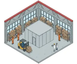 Hallenbüro mit Deckenkonstruktion in der Industriehalle Hallenbüro mit Deckenkonstruktion in der Industriehalle