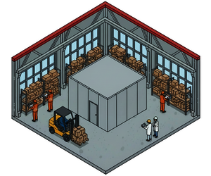 Hallenbüro mit Deckenkonstruktion in der Industriehalle Hallenbüro mit Deckenkonstruktion in der Industriehalle