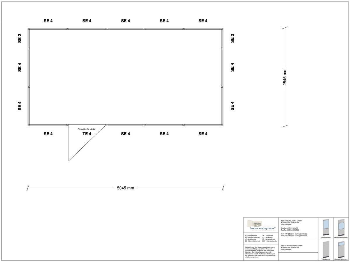 Zeichnung für Stellwand 4-seitig 6,00 x 3,50 m System RS 45 von Becker Raumsysteme - Artikel SW4-6035