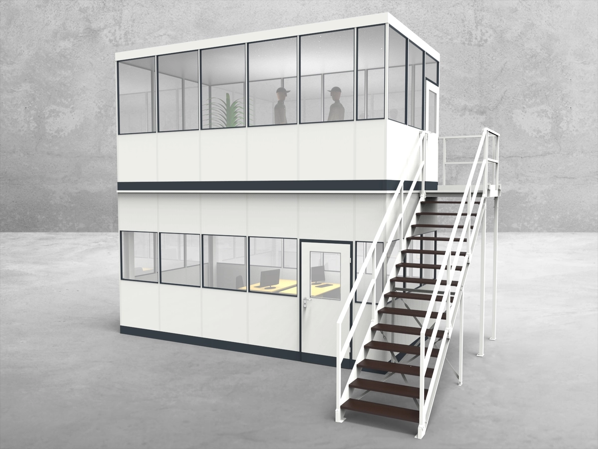 Aussenansicht für Hallenbüro als Doppelstock 4-seitig 5,50 x 3,00 m System RS 45 von Becker Raumsysteme - Artikel HD4-5530