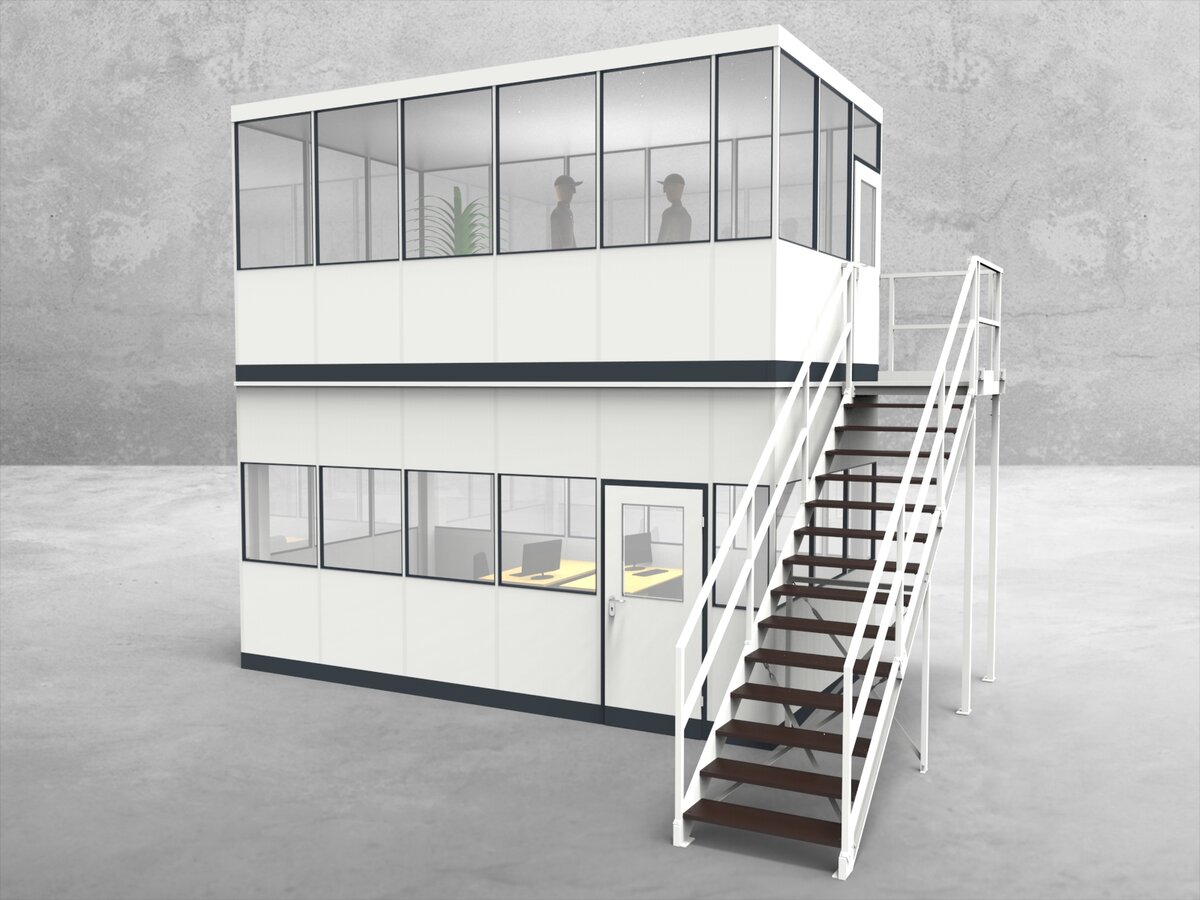 Aussenansicht für Hallenbüro als Doppelstock 4-seitig 5,50 x 3,00 m System RS 45 von Becker Raumsysteme - Artikel HD4-5530