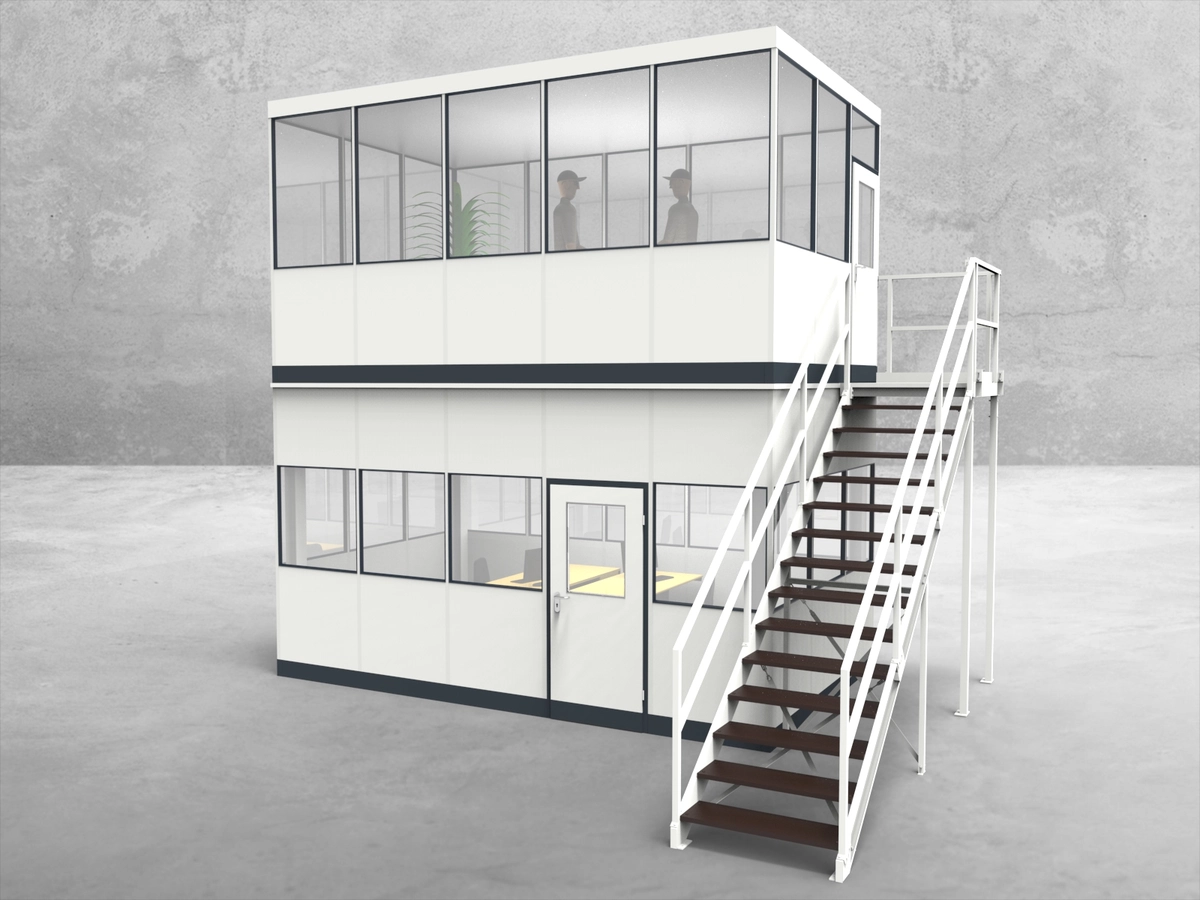 Aussenansicht für Hallenbüro als Doppelstock 4-seitig 5,00 x 3,00 m System RS 45 von Becker Raumsysteme - Artikel HD4-5030