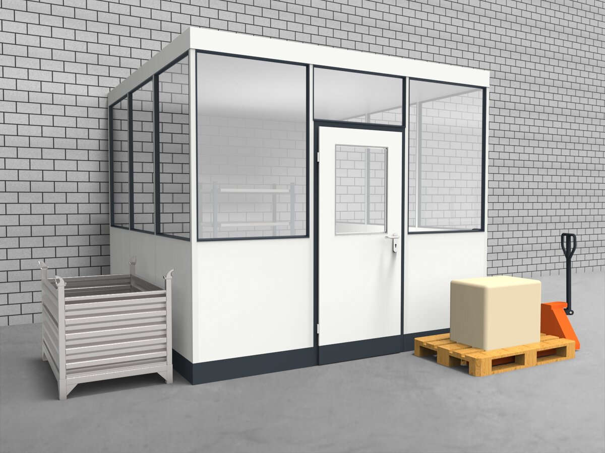 Aussenansicht für Hallenbüro 3-seitig 3,00 x 3,00 m System RS 45 von Becker Raumsysteme - Artikel HB3-3030