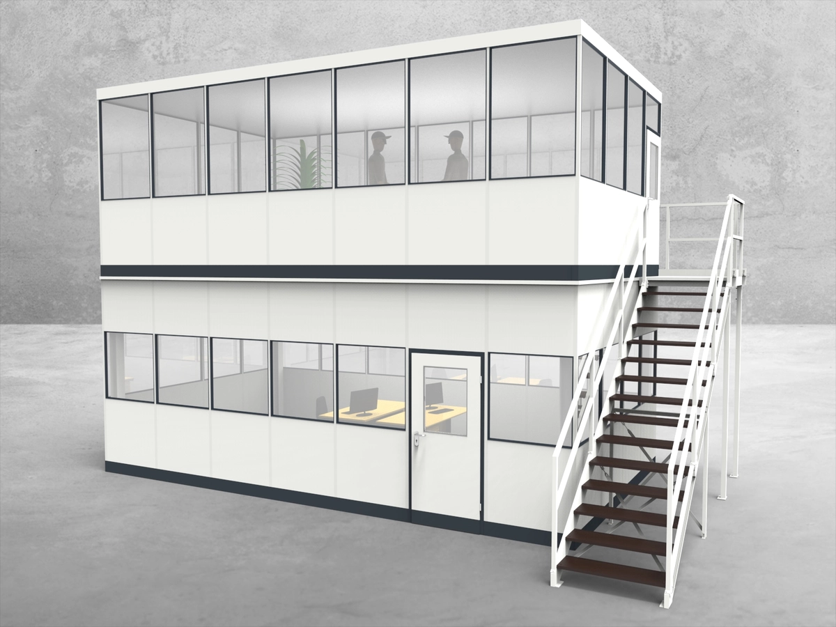 Aussenansicht für Hallenbüro als Doppelstock 4-seitig 7,00 x 4,00 m System RS 45 von Becker Raumsysteme - Artikel HD4-7040