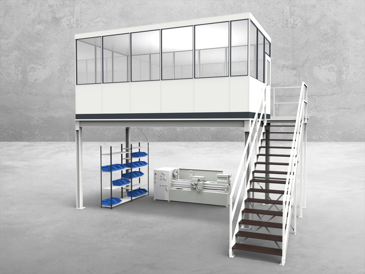 Aussenansicht für Hallenbüro auf Stahlbau 4-seitig 5,50 x 3,00 m System RS 45 von Becker Raumsysteme - Artikel HS4-5530