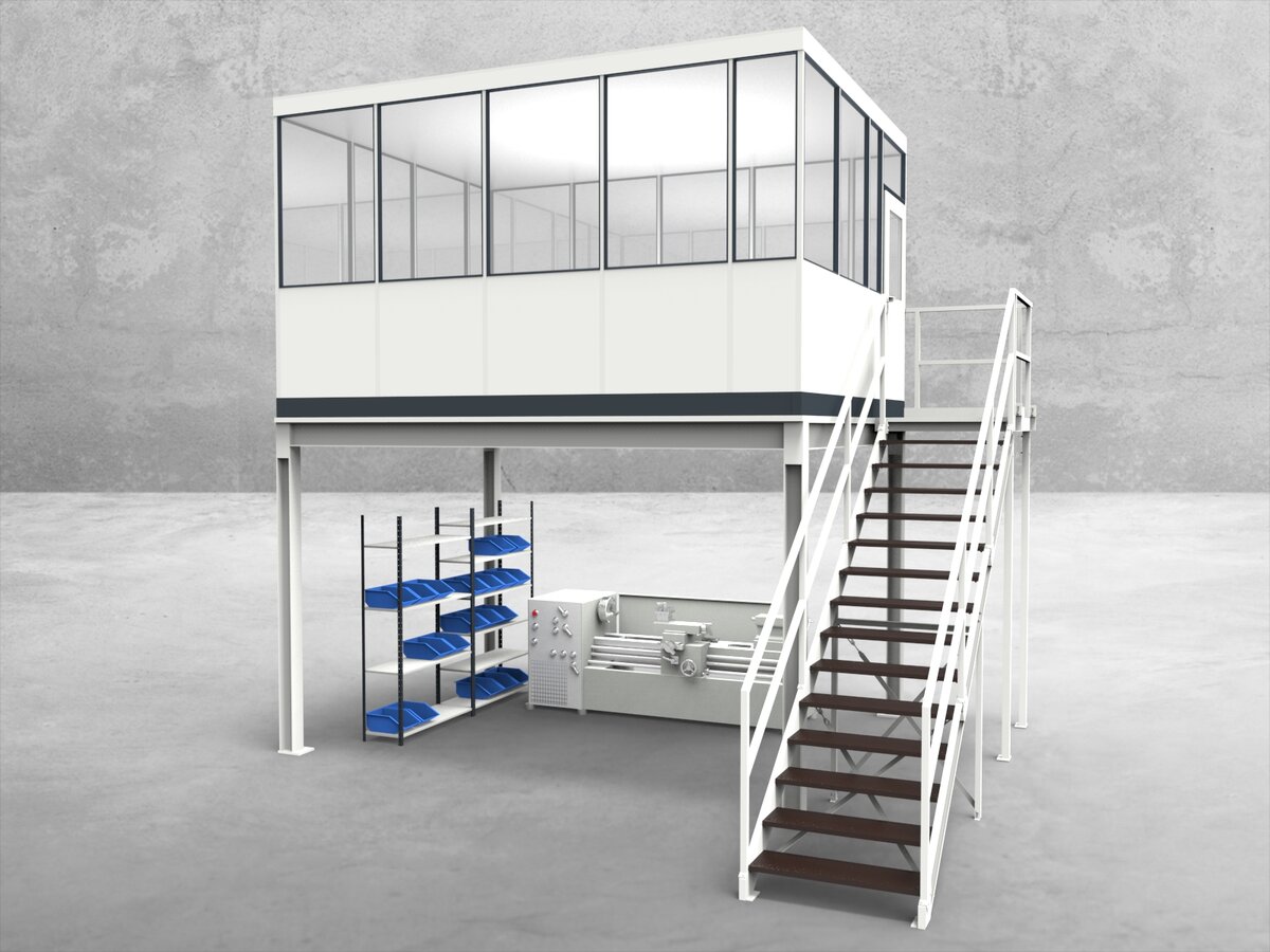 Aussenansicht für Hallenbüro auf Stahlbau 4-seitig 4,50 x 3,50 m System RS 45 von Becker Raumsysteme - Artikel HS4-4535