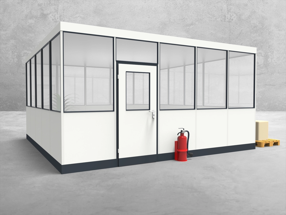 Aussenansicht für Hallenbüro 4-seitig 5,00 x 5,00 m System RS 45 von Becker Raumsysteme - Artikel HB4-5050