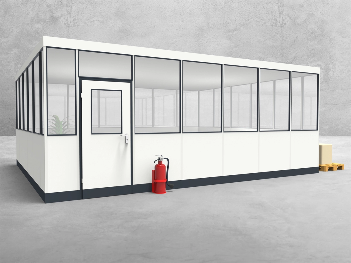 Aussenansicht für Hallenbüro 4-seitig 6,50 x 5,50 m System RS 45 von Becker Raumsysteme - Artikel HB4-6555