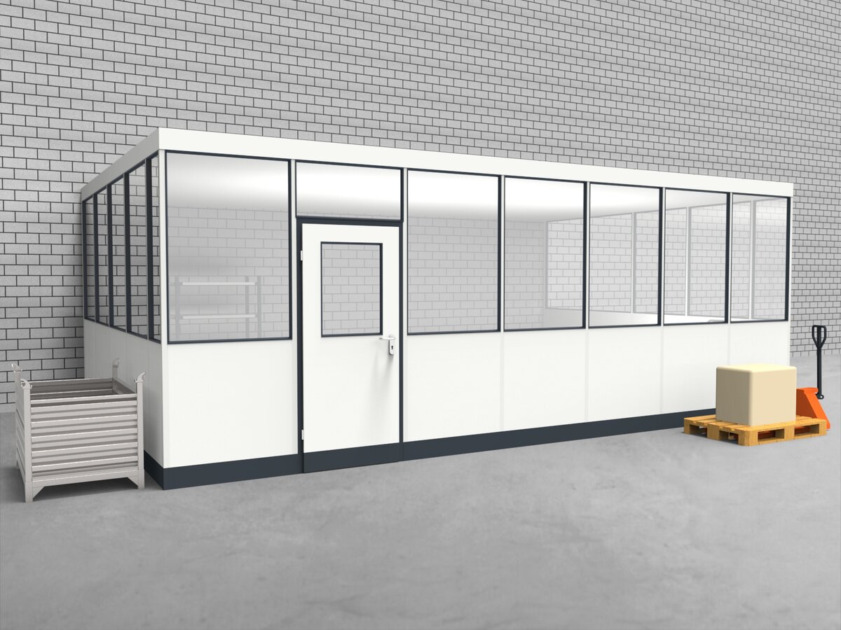 Aussenansicht für Hallenbüro 3-seitig 7,00 x 4,50 m System RS 45 von Becker Raumsysteme - Artikel HB3-7045