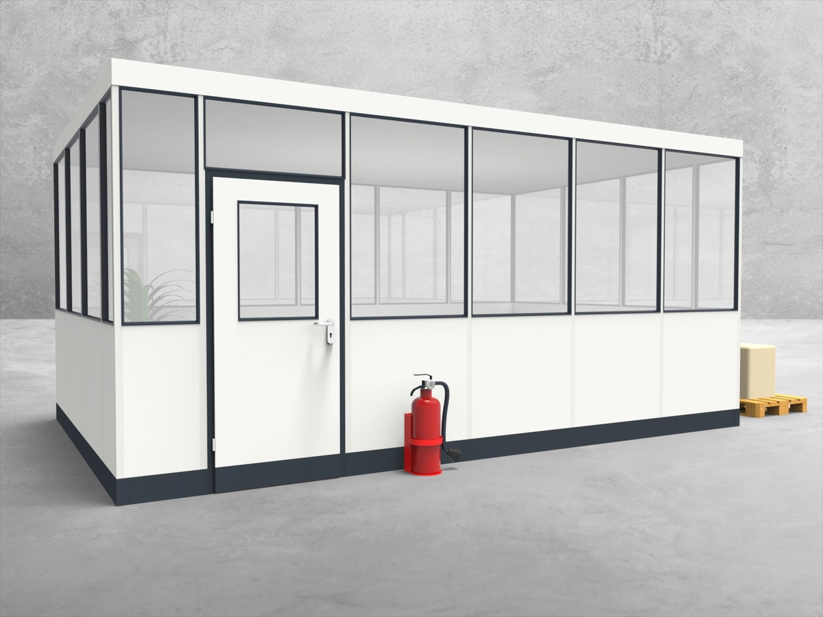 Aussenansicht für Hallenbüro 4-seitig 5,50 x 3,50 m System RS 45 von Becker Raumsysteme - Artikel HB4-5535