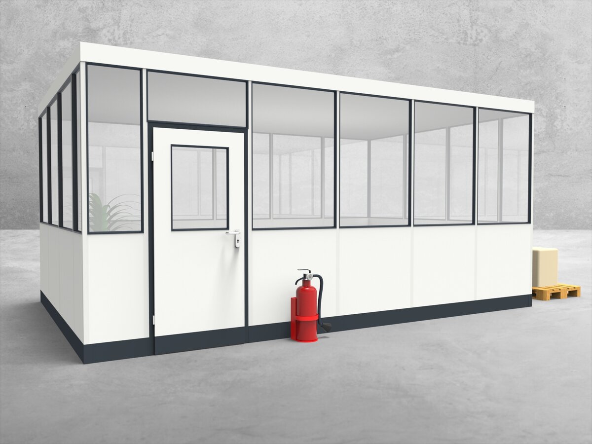 Aussenansicht für Hallenbüro 4-seitig 5,50 x 3,50 m System RS 45 von Becker Raumsysteme - Artikel HB4-5535