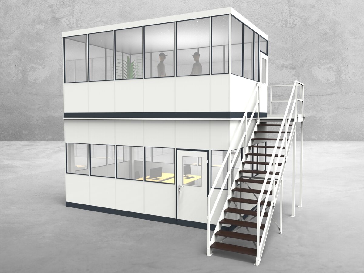 Zeichnung für Hallenbüro als Doppelstock 4-seitig 4,50 x 4,50 m System RS 45 von Becker Raumsysteme - Artikel HD4-4545