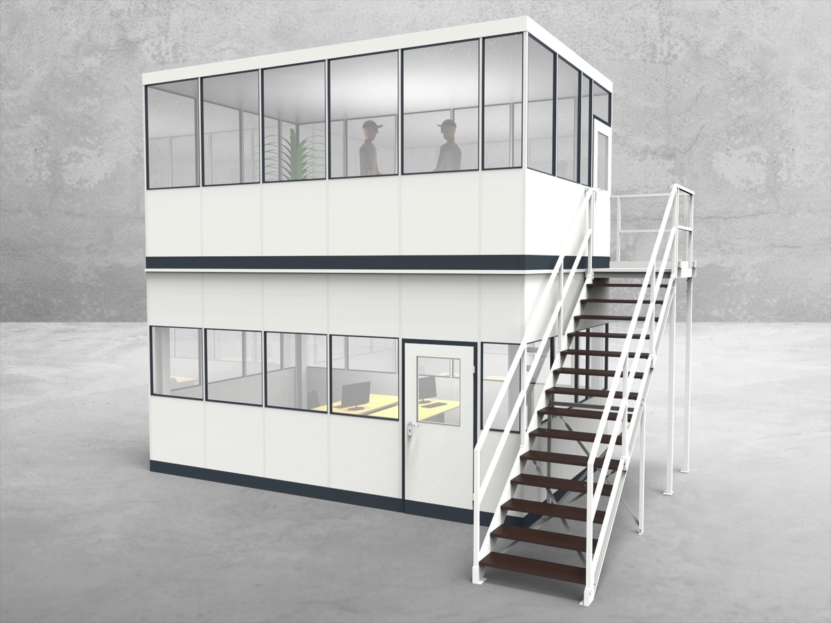 Zeichnung für Hallenbüro als Doppelstock 4-seitig 4,50 x 4,50 m System RS 45 von Becker Raumsysteme - Artikel HD4-4545