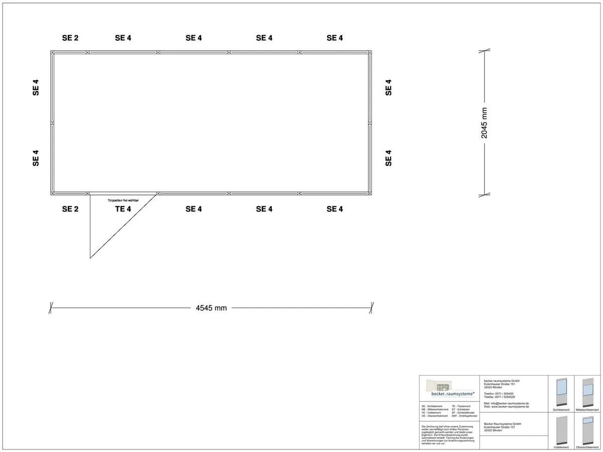 Innenansicht für Hallenbüro auf Stahlbau 4-seitig 8,00 x 5,00 m System RS 45 von Becker Raumsysteme - Artikel HS4-8050