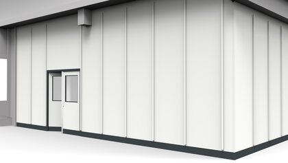 Hallentrennwand in der Industriehalle mit verstärkten Stützen aus Vollelementen Hallentrennwand in der Industriehalle mit verstärkten Stützen aus geschlossenen Vollelementen und Deckenabschluss