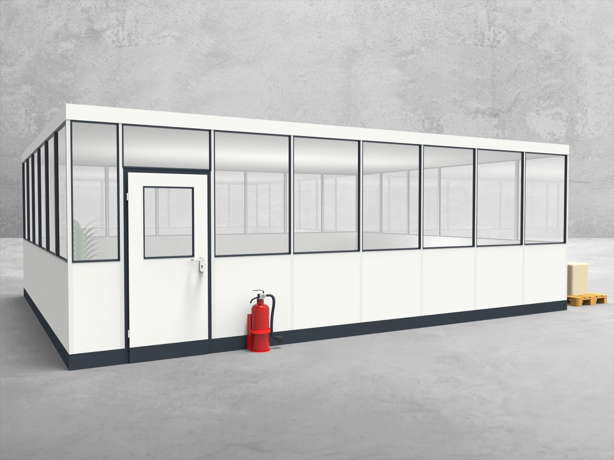 Aussenansicht für Hallenbüro 4-seitig 7,50 x 6,00 m System RS 45 von Becker Raumsysteme - Artikel HB4-7560