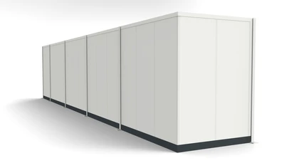 Stellwand mit Stützrohren aus Vollwänden ohne Glas Geschlossene Stellwand mit Stützrohren aus Vollwänden ohne Glas