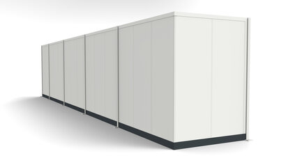 Stellwand mit Stützrohren aus Vollwänden ohne Glas Geschlossene Stellwand mit Stützrohren aus Vollwänden ohne Glas