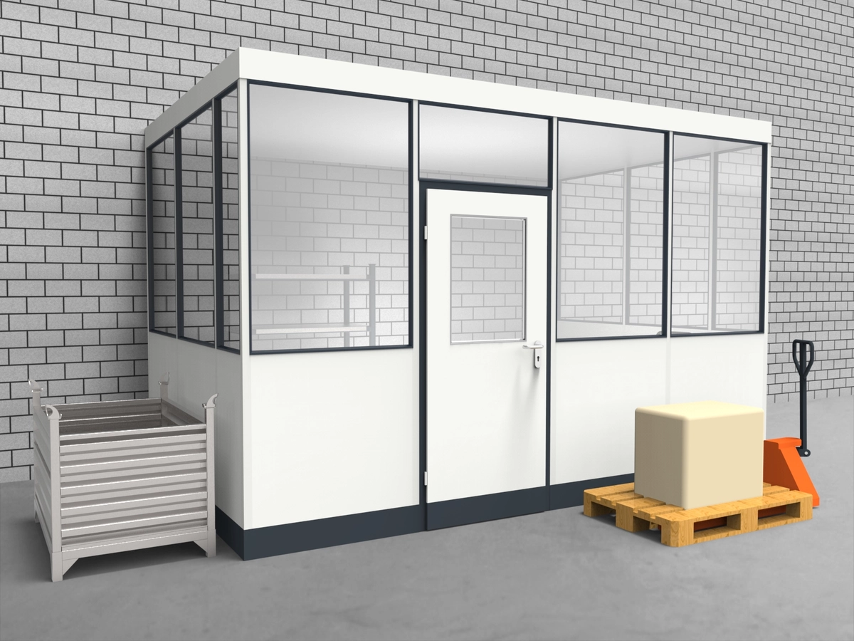 Aussenansicht für Hallenbüro 3-seitig 4,00 x 2,50 m System RS 45 von Becker Raumsysteme - Artikel HB3-4025