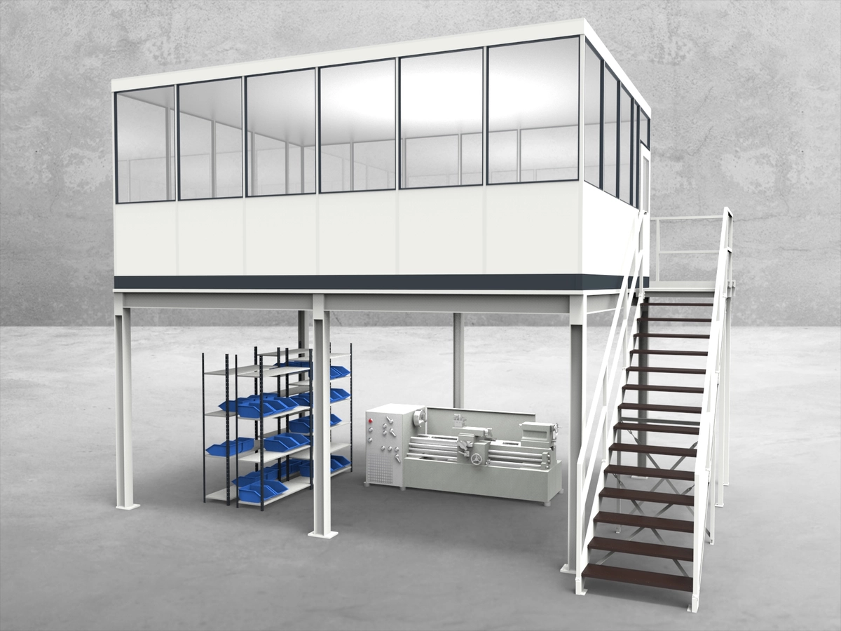 Aussenansicht für Hallenbüro auf Stahlbau 4-seitig 6,00 x 4,50 m System RS 45 von Becker Raumsysteme - Artikel HS4-6045