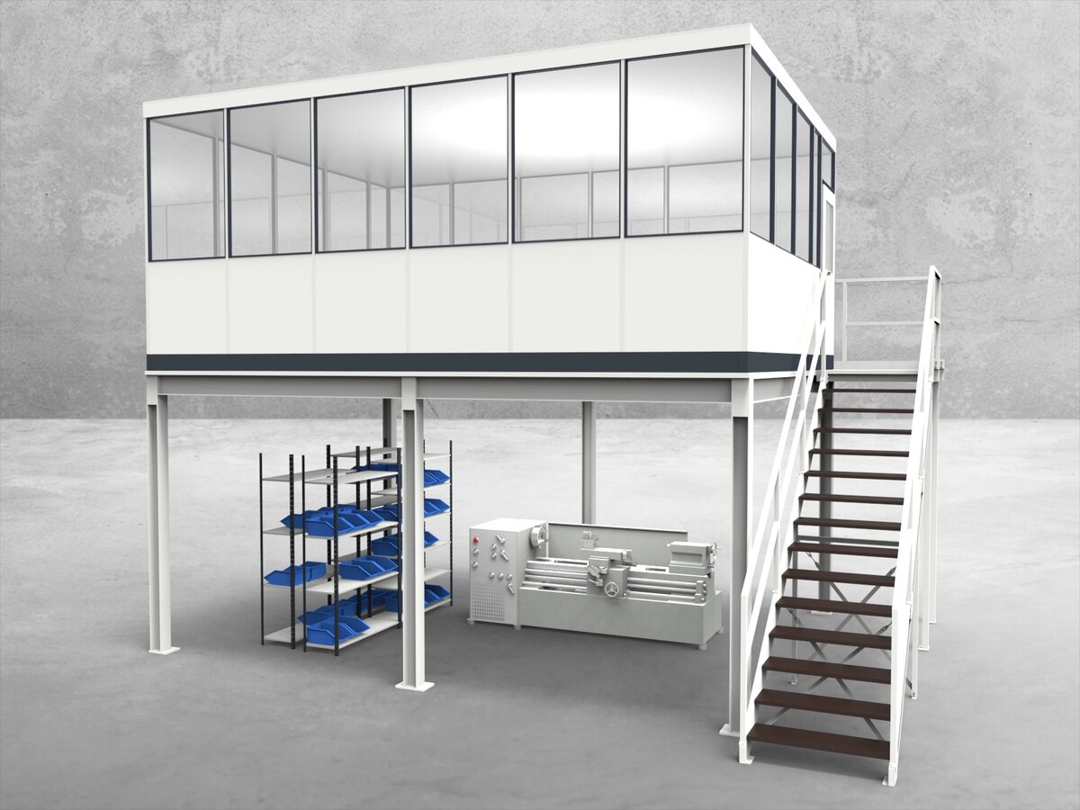 Aussenansicht für Hallenbüro auf Stahlbau 4-seitig 6,00 x 4,50 m System RS 45 von Becker Raumsysteme - Artikel HS4-6045