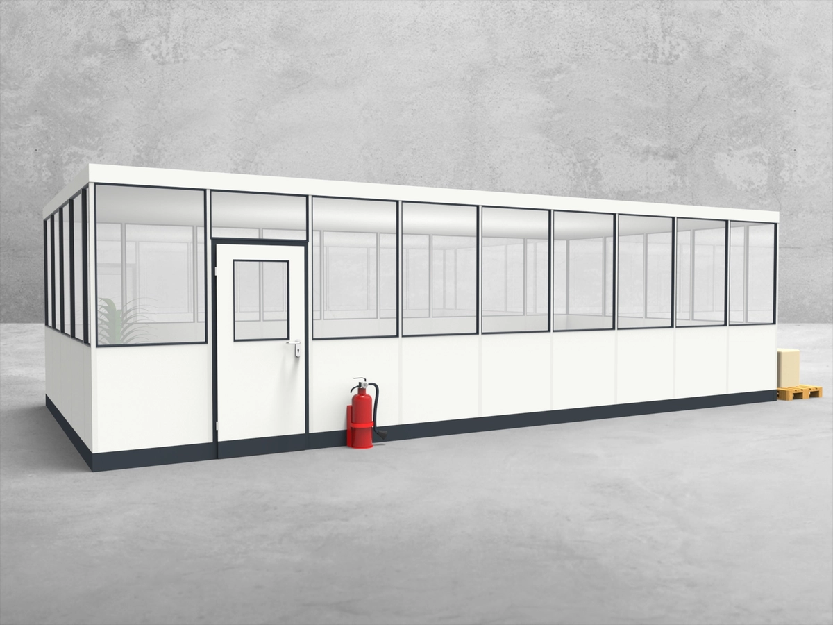 Aussenansicht für Hallenbüro 4-seitig 9,00 x 4,50 m System RS 45 von Becker Raumsysteme - Artikel HB4-9045