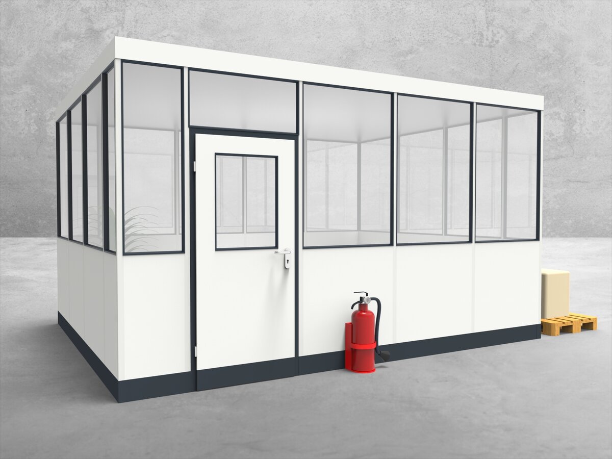 Aussenansicht für Hallenbüro 4-seitig 4,50 x 3,50 m System RS 45 von Becker Raumsysteme - Artikel HB4-4535