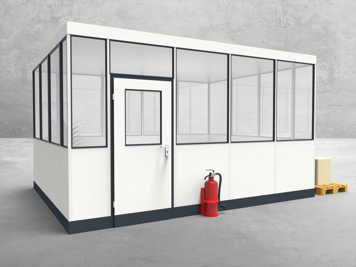 Aussenansicht für Hallenbüro 4-seitig 4,50 x 3,50 m System RS 45 von Becker Raumsysteme - Artikel HB4-4535