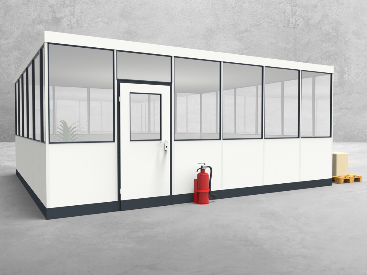 Aussenansicht für Hallenbüro 4-seitig 6,00 x 5,50 m System RS 45 von Becker Raumsysteme - Artikel HB4-6055