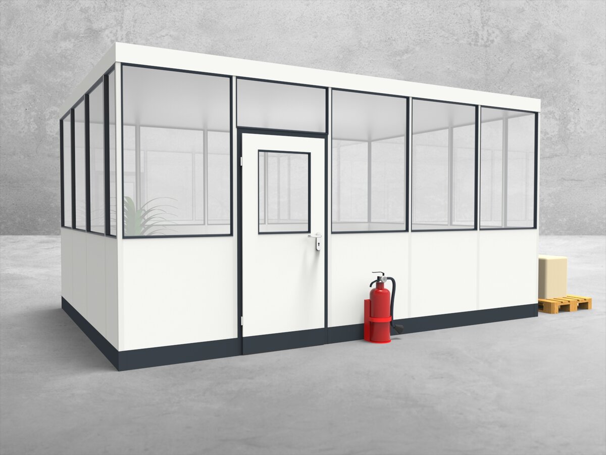 Aussenansicht für Hallenbüro 4-seitig 5,00 x 3,50 m System RS 45 von Becker Raumsysteme - Artikel HB4-5035