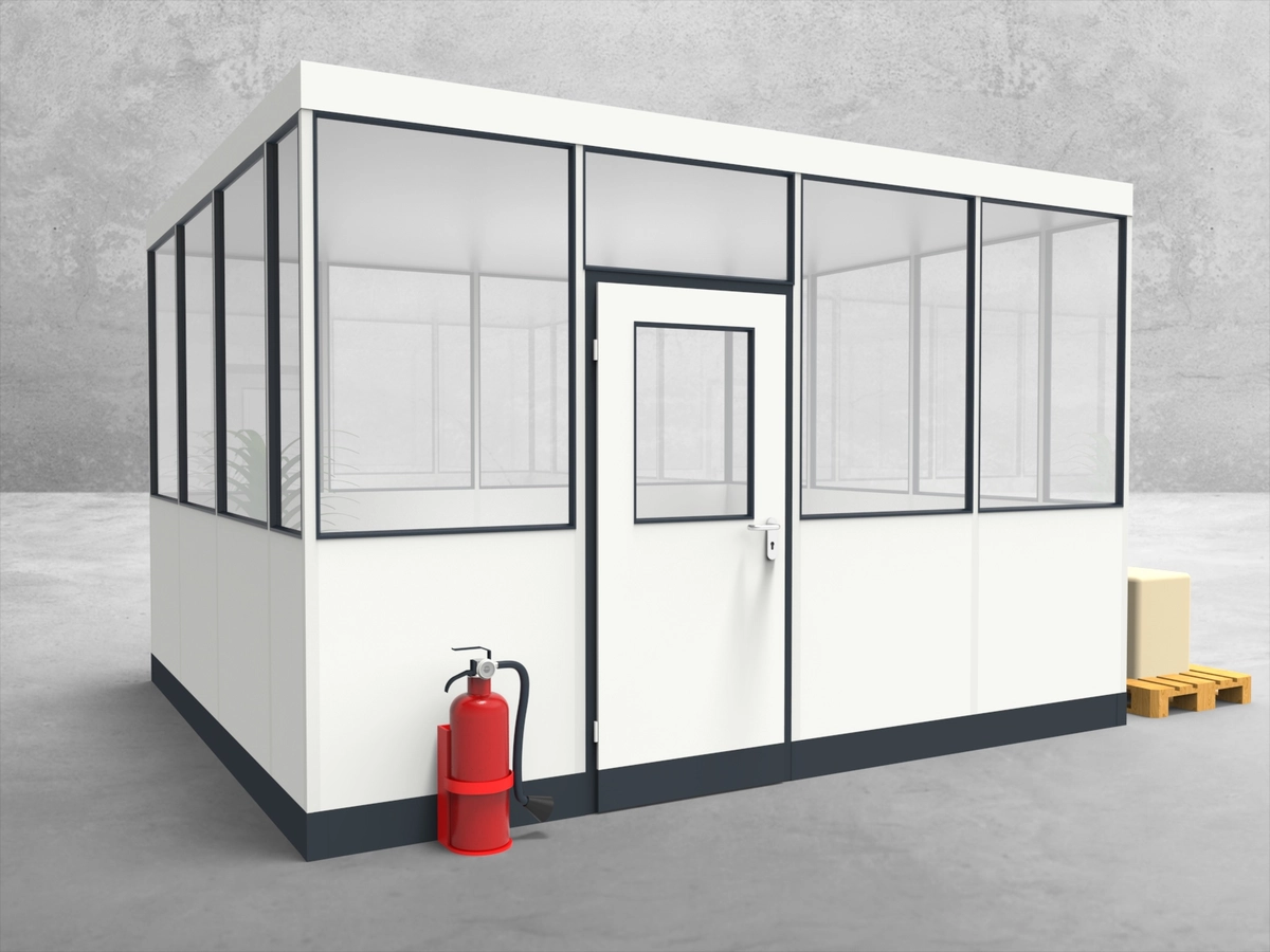 Aussenansicht für Hallenbüro 4-seitig 4,00 x 3,50 m System RS 45 von Becker Raumsysteme - Artikel HB4-4035