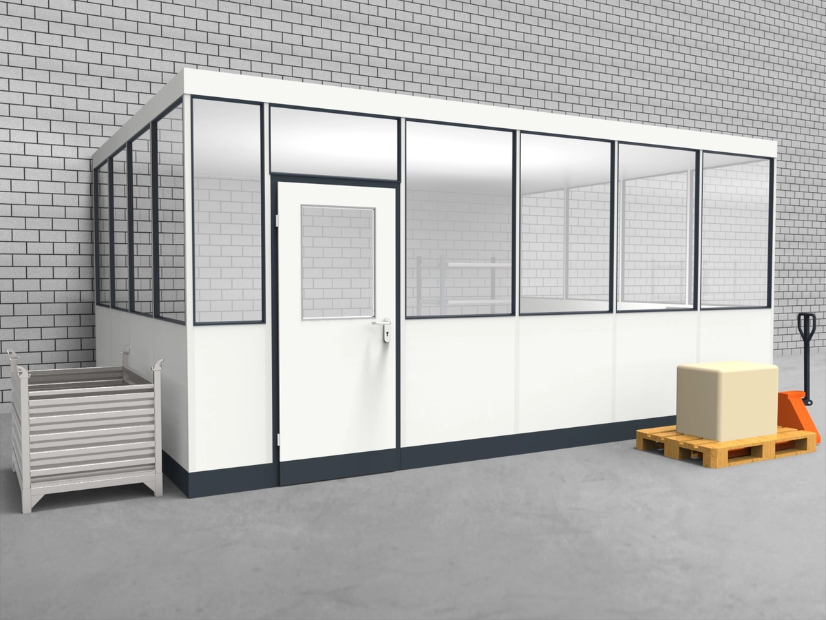 Aussenansicht für Hallenbüro 3-seitig 5,50 x 4,00 m System RS 45 von Becker Raumsysteme - Artikel HB3-5540