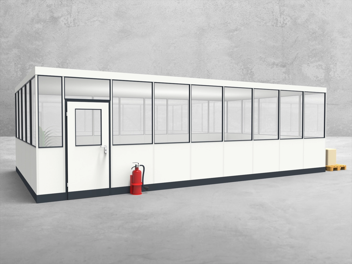 Aussenansicht für Hallenbüro 4-seitig 8,50 x 5,00 m System RS 45 von Becker Raumsysteme - Artikel HB4-8550