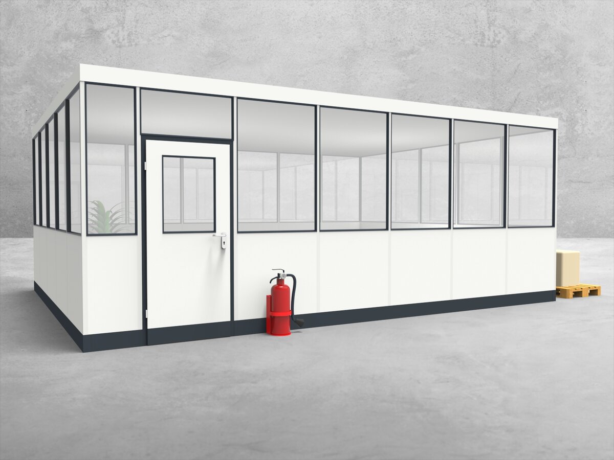 Aussenansicht für Hallenbüro 4-seitig 6,50 x 5,00 m System RS 45 von Becker Raumsysteme - Artikel HB4-6550