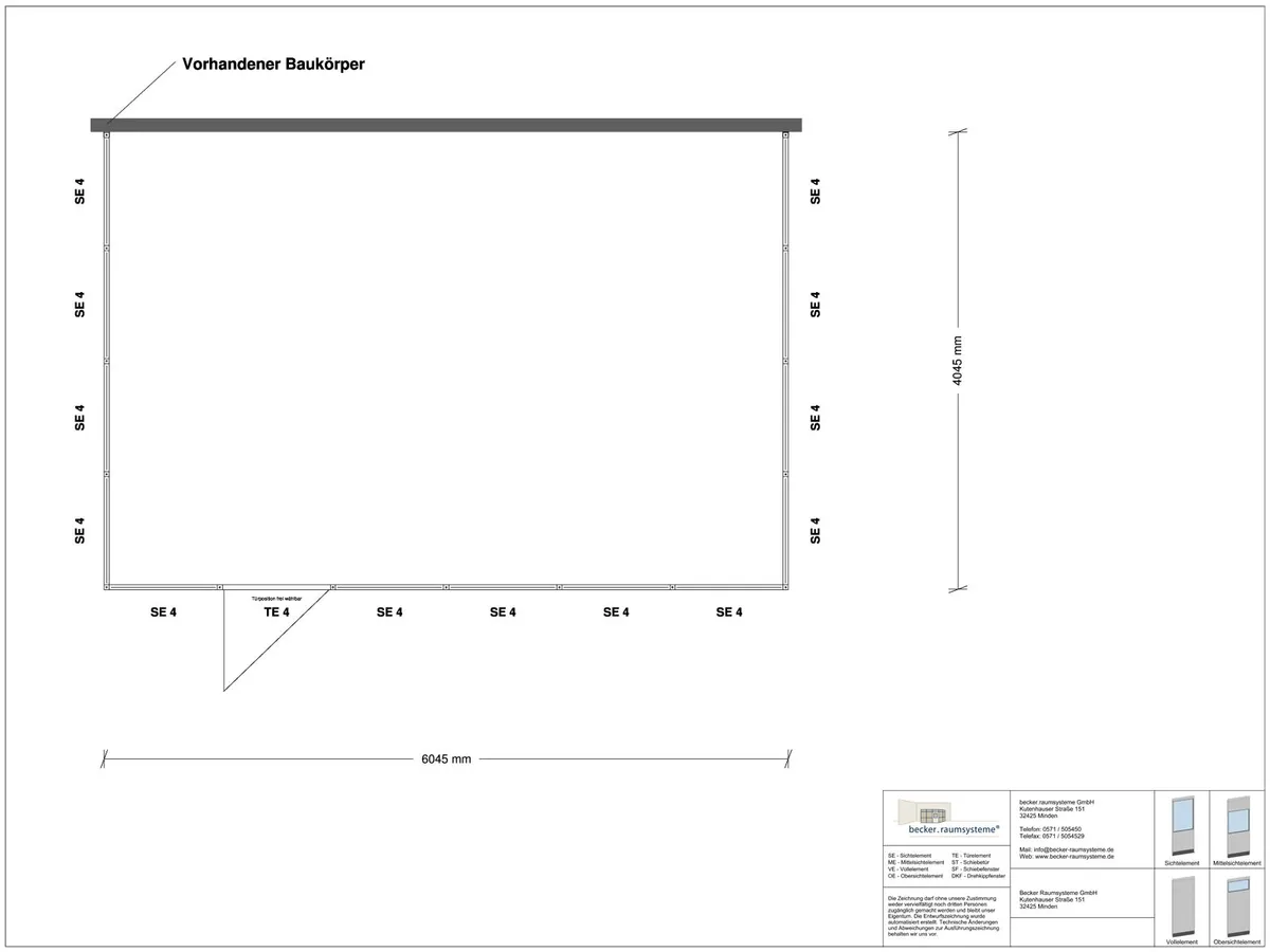 Deckenkonstruktion für Hallenbüro 2-seitig 3,50 x 2,00 m System RS 45 von Becker Raumsysteme - Artikel HB2-3520
