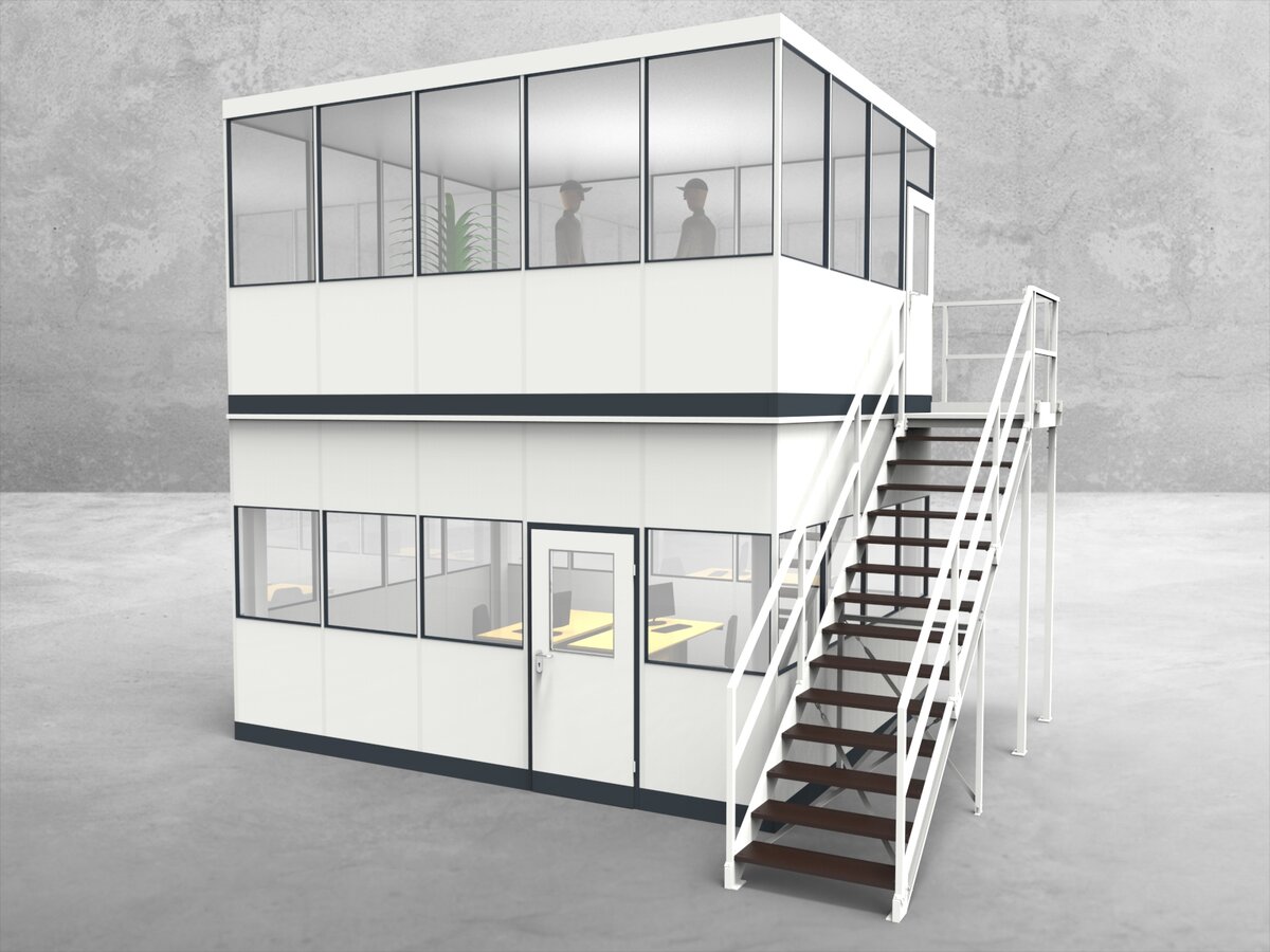 Aussenansicht für Hallenbüro als Doppelstock 4-seitig 5,00 x 4,00 m System RS 45 von Becker Raumsysteme - Artikel HD4-5040