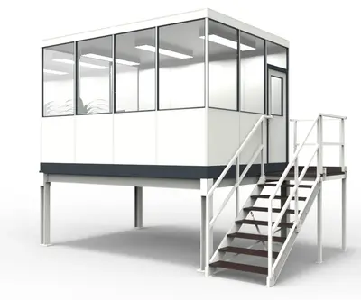 Meisterbüros aus vorgefertigten Bauteilen Meisterbüros für die Industrie aus modularen Bauteilen in einer Lagerhalle