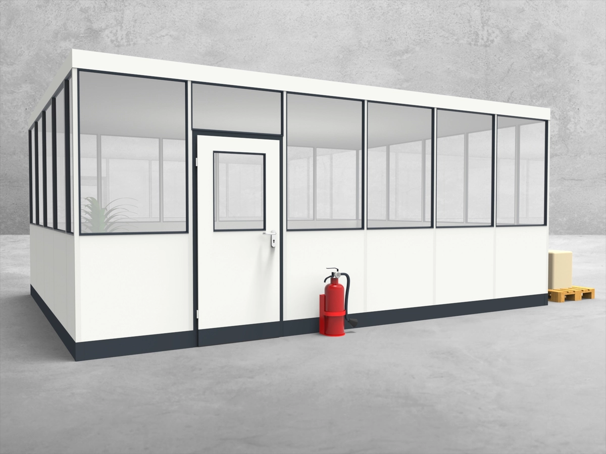 Aussenansicht für Hallenbüro 4-seitig 6,00 x 4,50 m System RS 45 von Becker Raumsysteme - Artikel HB4-6045