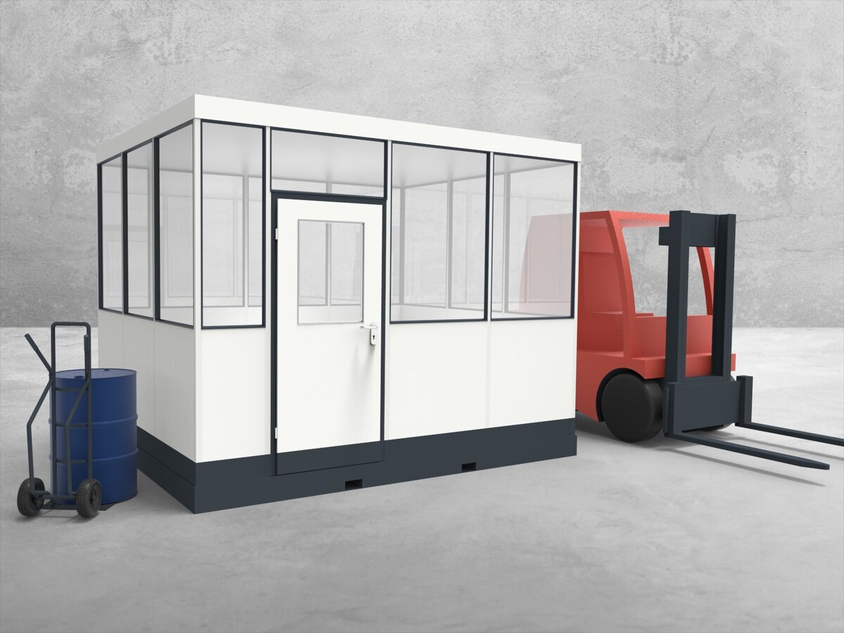 Aussenansicht für Hallenbüro 4-seitig 9,00 x 5,50 m System RS 45 von Becker Raumsysteme - Artikel HB4-9055