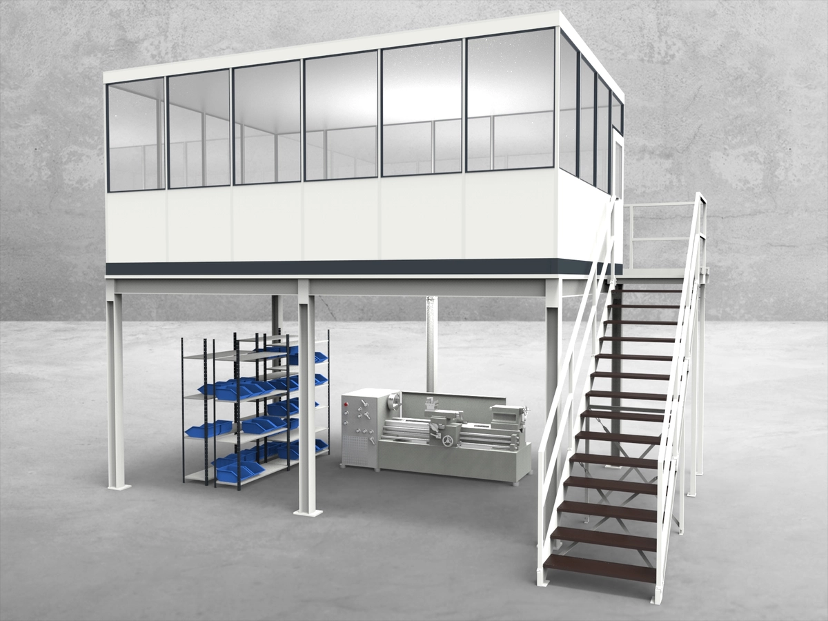Aussenansicht für Hallenbüro auf Stahlbau 4-seitig 6,00 x 4,00 m System RS 45 von Becker Raumsysteme - Artikel HS4-6040