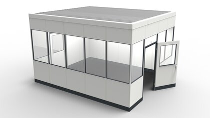 Shopfloor Meetingbox modular errichtet in einer Industriehalle Shopfloor Meetingbox aus vorgefertigten Bauteilen für Industrielösungen