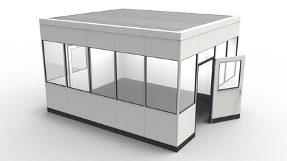 Shopfloor Meetingbox modular errichtet in einer Industriehalle Shopfloor Meetingbox aus vorgefertigten Bauteilen für Industrielösungen