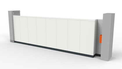 Modulare Stellwand zwischen Betronpfeilern Modulare Stellwand zwischen Betronpfeilern mit einer Umbauung der Haustechnik